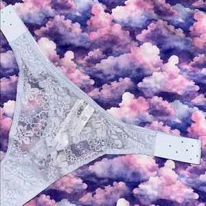 VS PINK • Powder Blue Rhinestone High Leg Lace Thong Panty